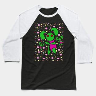 Button Eyes Rabbit on Black Baseball T-Shirt